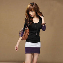 1PC Autumn Dress Womens Casual Long Sleeve Slim Stripe Party A-Line Mini Dress Clothing Sexy Black Purple Bodycon Dress