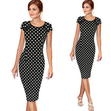 Women Summer Retro FauxOne-Piece Polka Dot Contrast Patchwork Bandage Bodycon Short Sleeve Sexy Party Pencil Knee-Leng Dress