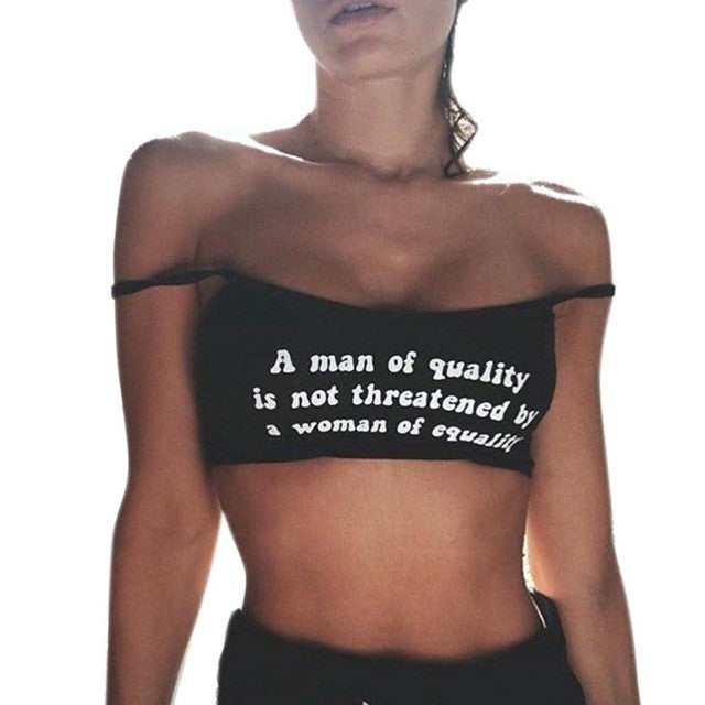 A man of quality Letter Print Sexy Women Sleeveless Crop Tops Short Vest Backless Halter Tank Tops T-Shirt Everyday Black Camis