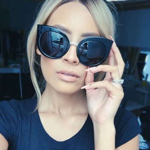 ROYAL GIRL Fashion Women Oversize Cat Eye Glasses Brand Design Vintage Sun glasses Round Coating gafas so real oculos de sol