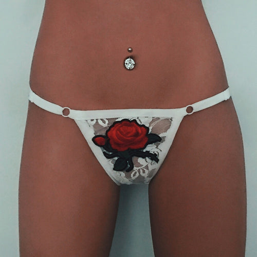 Sexy G-String Women Lace Floral Appliques Briefs Panties Thongs Lingerie Mid-Rise Underwear White Black Briefs female Intimates