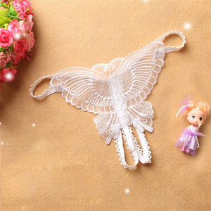 Butterfly Lace Micro Women Open Thongs G Strings Transparent Underwear BK