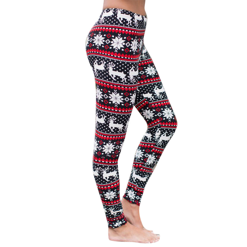 Women Lady Skinny Christmas Elk Print Stretchy Jegging Pants Slim Leggings