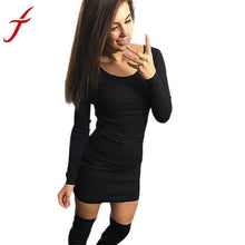 Women Fashion Sexy Solid Long Sleeve Dresses Cotton Black Beach Mini Dress Office Women Dresses