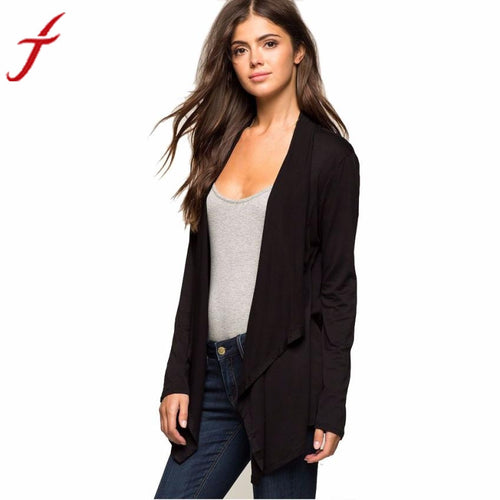 2016 Fashion Autumn Winter Black jacket women coat Long Sleeve Jacket Femme Irregular Cardigan with High Quality #LYW