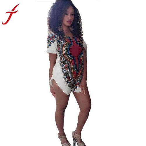 Women Dress Bodycon Mini Dresses Traditional Tribal African Dashiki Party Hippie Multicolor Short sleeve Dress 844 #LSIN