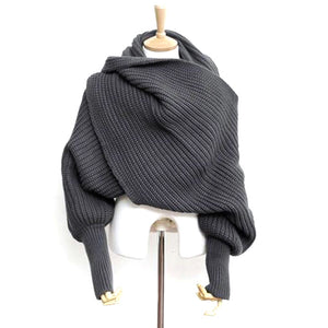 Fashion Korean Style Autumn Winter Unisex Knitted Scarf Cape Shawl with Sleeves