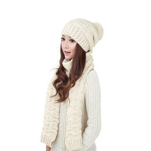 Women Girls Winter Knitted Thicken Scarf and Hat Set