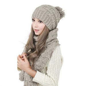 Women Girls Winter Knitted Thicken Scarf and Hat Set