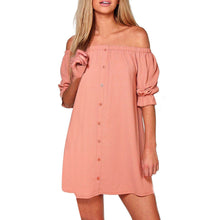 Womens Ladies Off Shoulder Button Mini Dress Evening Shirt Dress