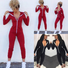 Women Sport Suit Bodysuit Long Sleeve Zipper Hooded Jumpsuits Playsuit