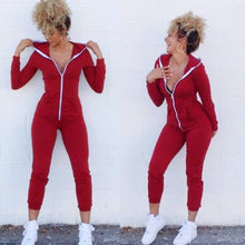 Women Sport Suit Bodysuit Long Sleeve Zipper Hooded Jumpsuits Playsuit