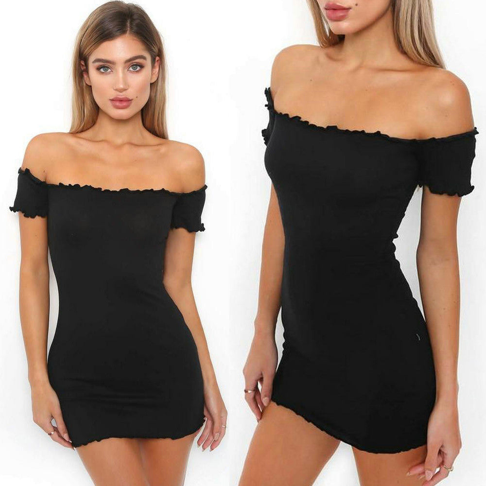 Womens Off Shoulder Mini Dress Ladies Short Sleeve Crimping Party Dress