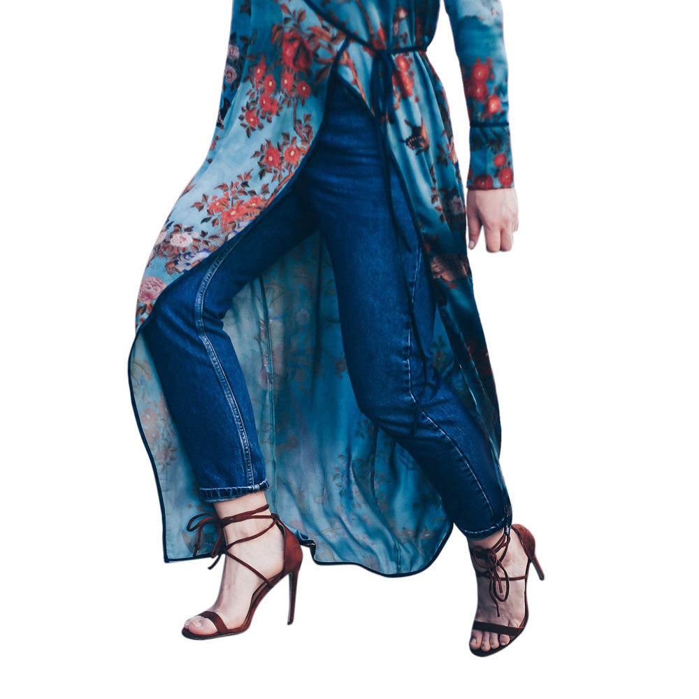 FEITONG Women's Bohemia Floral Long Kimono Oversized Shawl Tops