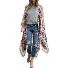 Women Floral Print Chiffon Loose Shawl Kimono Cardigan Top Cover up Shirt Blouse