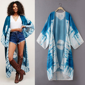 Women Print Chiffon Loose Shawl Kimono Cardigan Top Cover up Shirt Blouse