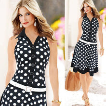 Women Fashion Polka Dot Sleeveless V-neck Print Dress One-piece Dresses