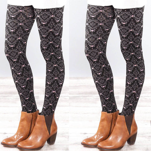 Women Autumn Winter Elastic Leggings Print Floral Trousers Sport Pencil Pants