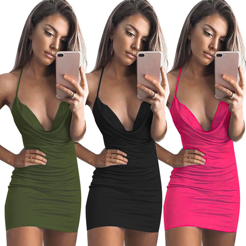 Women Sexy Sleeveless Sling Backless Dress Bandage Evening Party Dress