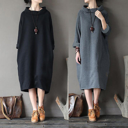 Women Winter Casual Loose Turtleneck Long Sleeve Sweatshirt Dress Kaftan