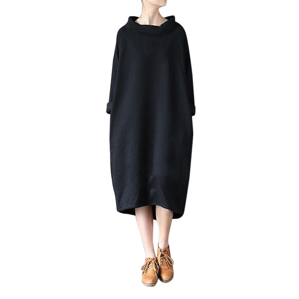 Women Winter Casual Loose Turtleneck Long Sleeve Sweatshirt Dress Kaftan