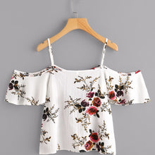 Women Summer Printed Blouse Cold Shoulder Top