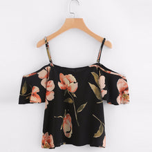 Women Summer Printed Blouse Cold Shoulder Top