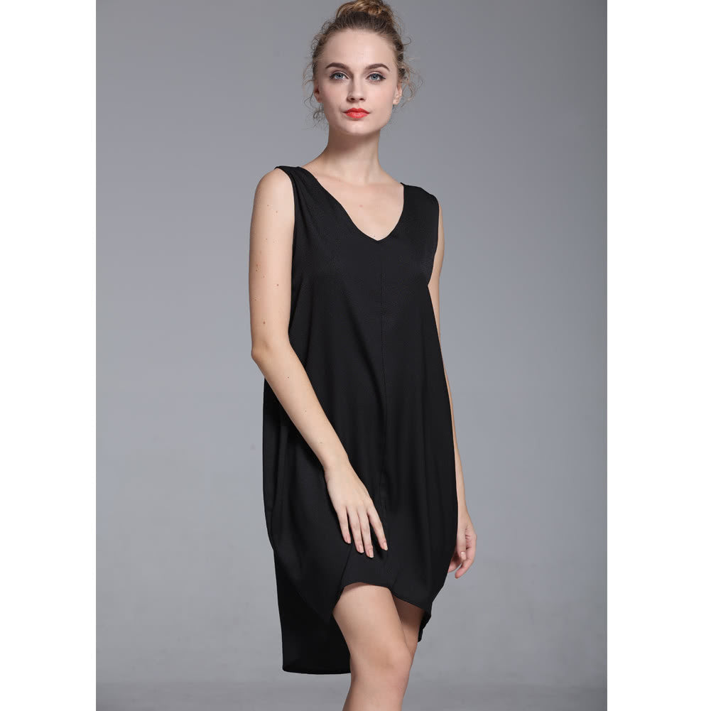 Fashion V Neck High Low Hem Loose Asymmetric Shift Women's Tank Mini Dress