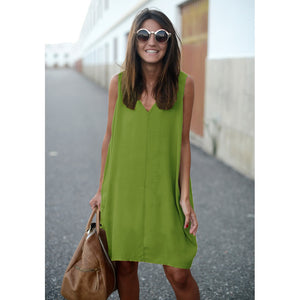 Fashion V Neck High Low Hem Loose Asymmetric Shift Women's Tank Mini Dress