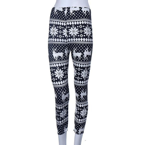 Women Skinny Stretchy Snowflake Deer Printed Leggings Pencil Tight Pants