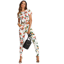 SHEIN Botanical Print Knot Front Roll Up Sleeve Top And Pants Set 2018 Women Round Neck Short Sleeve Pocket Casual 2 Pieces Sets