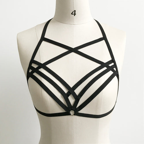 Sexy Women Hollow Out Elastic Cage Bra Bandage Strappy Halter Bra Bustier Top