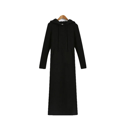 women's Loose Hooded sweater Dress Long sleeves Hedging dress slim