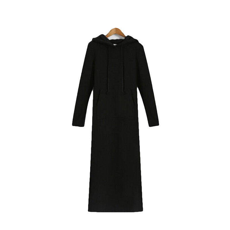 women's Loose Hooded sweater Dress Long sleeves Hedging dress slim