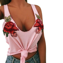 Women Fashion Sexy V-Neck Appliques Rose Sleeveless Tanks & Camis Tops Blouse