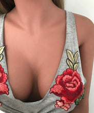 Women Fashion Sexy V-Neck Appliques Rose Sleeveless Tanks & Camis Tops Blouse