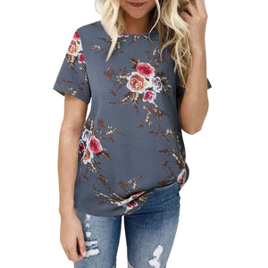 Women Ladies Sexy Casual Floral Printing T-shirt Short Sleeve Tops Blouse