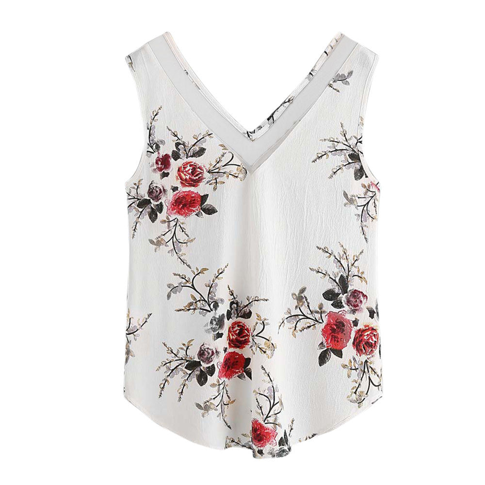 Women Floral Casual Sleeveless Crop Top Vest Tank Shirt Blouse Cami Top