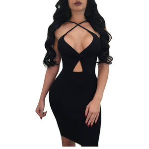 Womens Sexy Bodycon Party Deep V Plunge Ladies Mini Dress