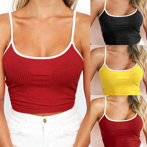 Women Sexy Adjustable Shoulder Straps Round Neck Sleeveless Crop Top