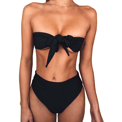 Women Bikini Set Swimwear Push-Up Padded Solid Off Shoulder Swimsuit Beachwear