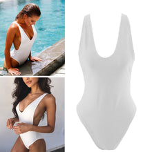 One Piece Simple Backless Deep V Neck Bodysuit - Monokini - Swimsuit