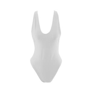 One Piece Simple Backless Deep V Neck Bodysuit - Monokini - Swimsuit